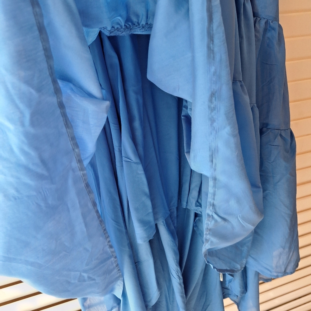 Anthropologie Blue Ruffled Chiffon High-Low Dress - Picture 8 of 16